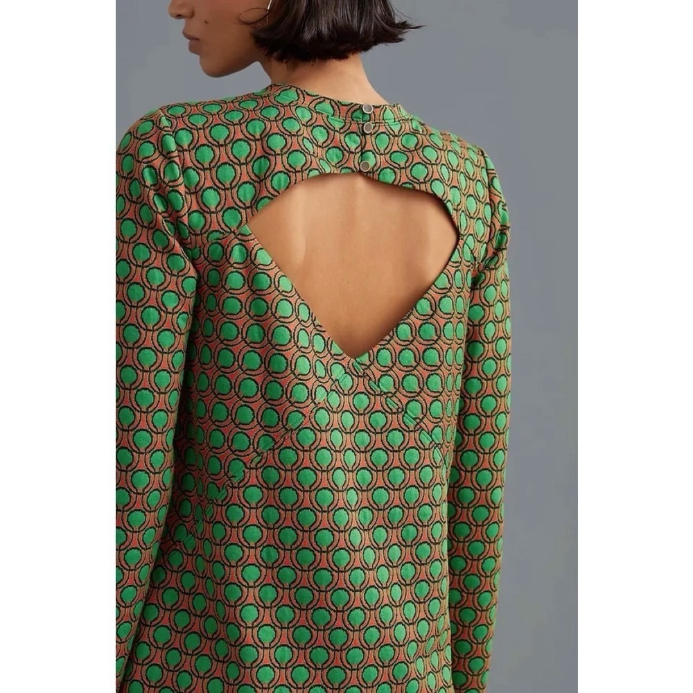 Maeve • Anthropologie Jacquard Shift Mini Dress green orange dots retro mod - Picture 14 of 14
